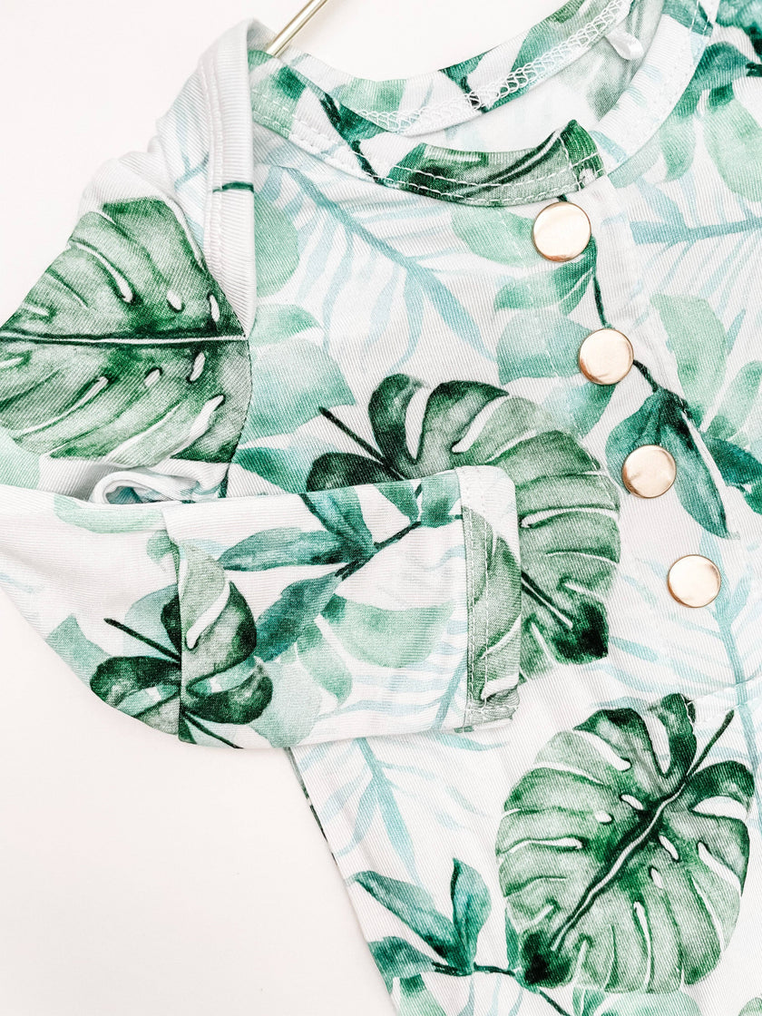 Tropical Leaf Newborn Knotted Gown