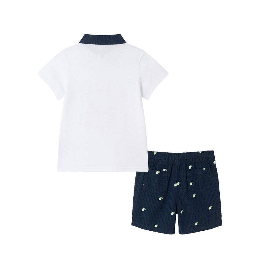 Kids Polo & Seersucker Short Set | Navy & White Limes