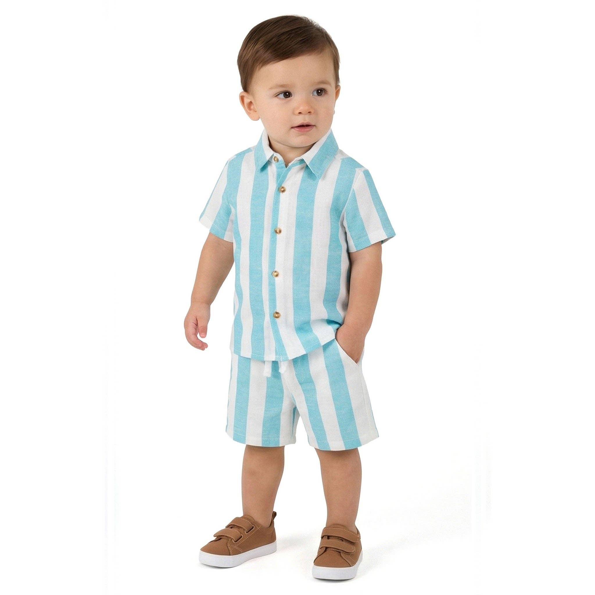 Infant Boys Airy Oxford Set | Green Stripe