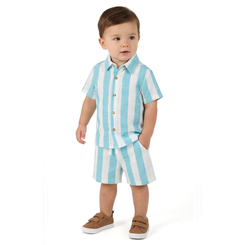 Infant Boys Airy Oxford Set | Green Stripe