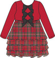 Girls Red Nicholas Plaid Velour & Tulle Long Sleeve Twirl Dress