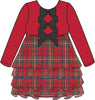 Girls Red Nicholas Plaid Velour & Tulle Long Sleeve Twirl Dress
