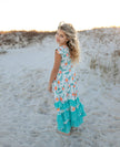Girls Hawaiian Tropical Flutter Sleeve Ruffles Summer Dress