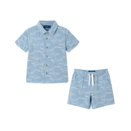 Kids Shark Print Buttondown Set | Blue