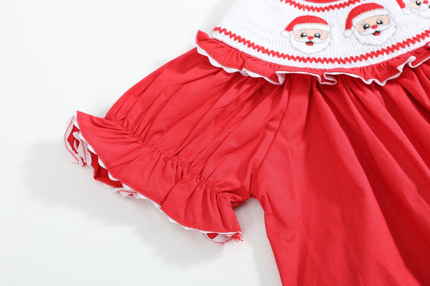 Red Santa Smocked Ruffle Bishop Dress