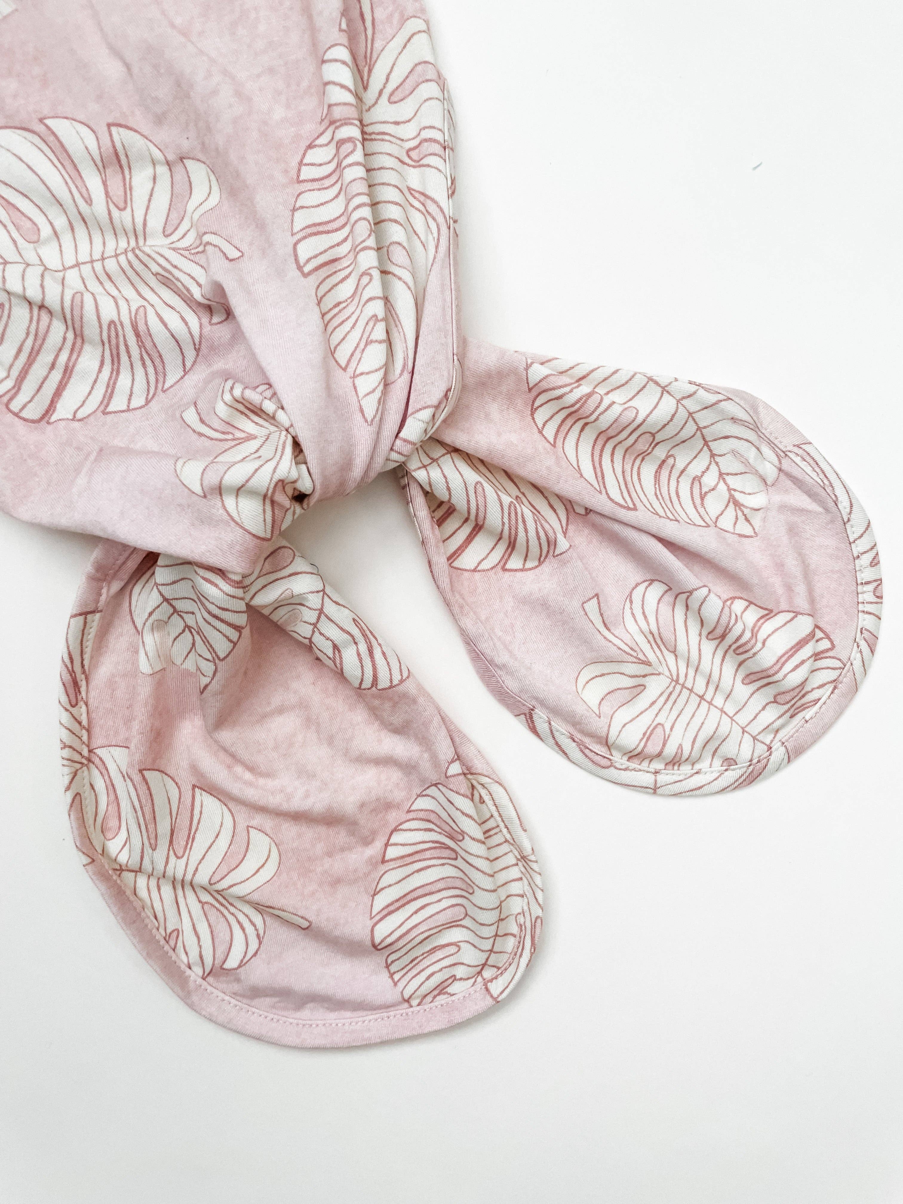 Coral Monstera Newborn Bamboo Knotted Gown