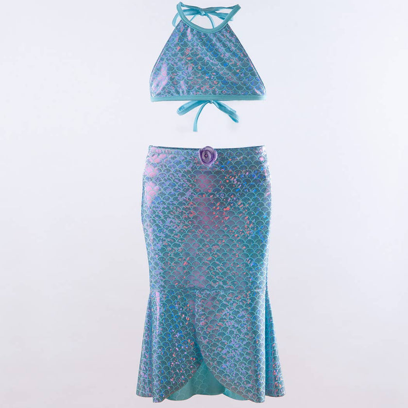 Girls Swim UPF 50+ Reversible Bikini with Mermaid Tail Cover Set