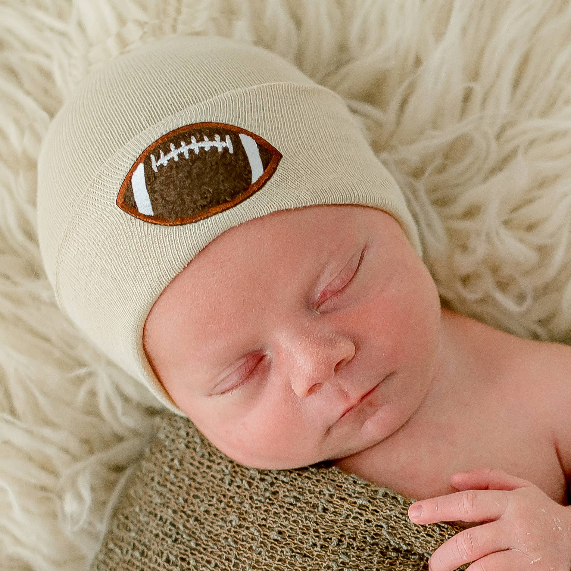 Chenille Football Patch Newborn Boy Hat