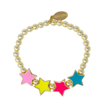 Stars & Hearts Rainbow Stretchy Bead Bracelet