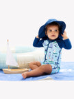 Baby Boys Blue Sweet Sails Long Sleeve One Piece Rash Guard Swimsuit