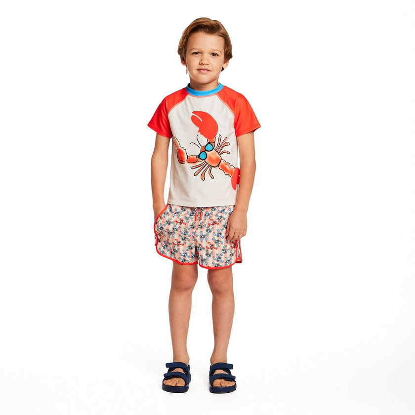 Boys Short Sleeve Rashguard Set | Orange Lobster