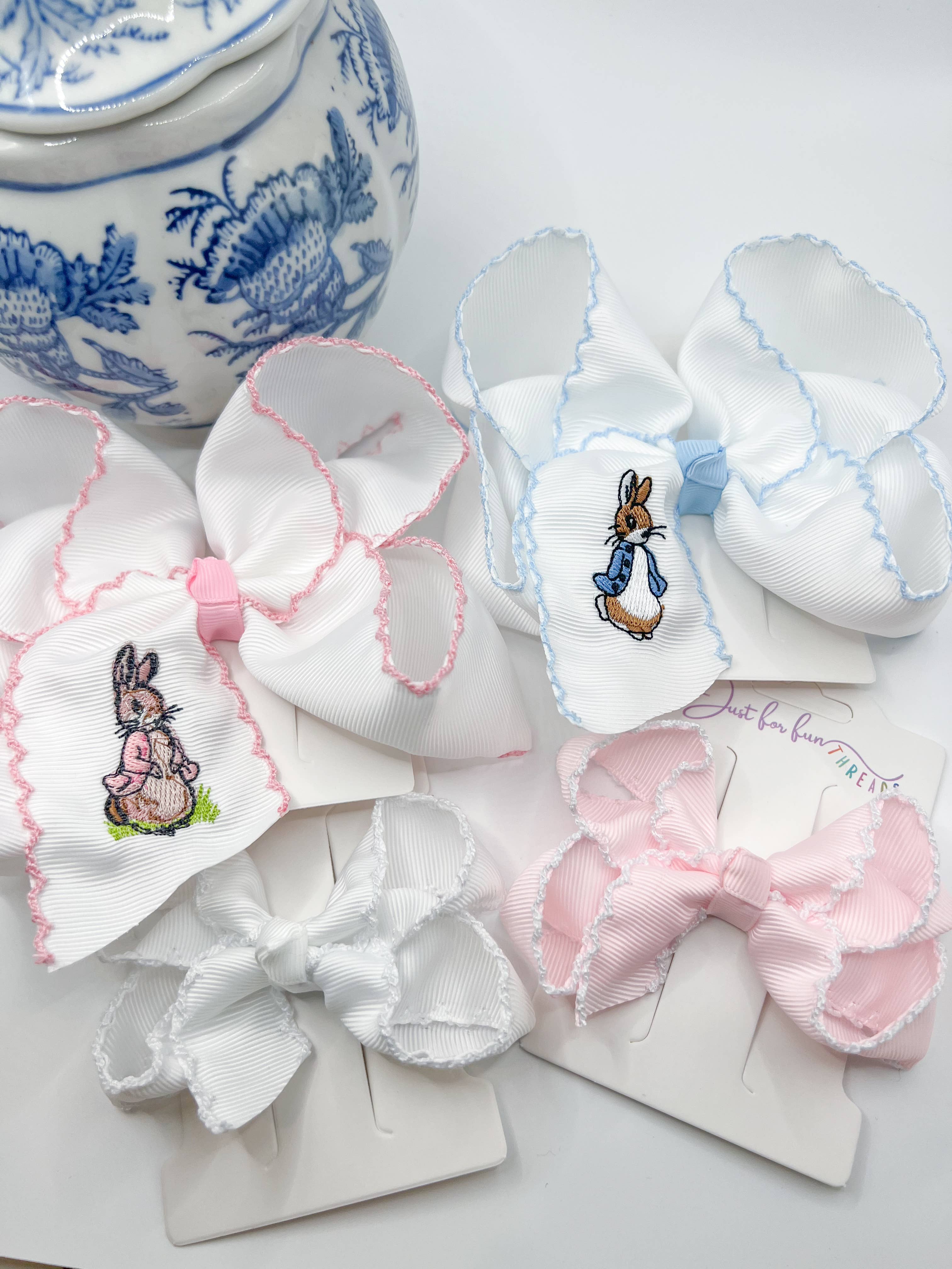 Pink Rabbit Embroidered Hair Bow