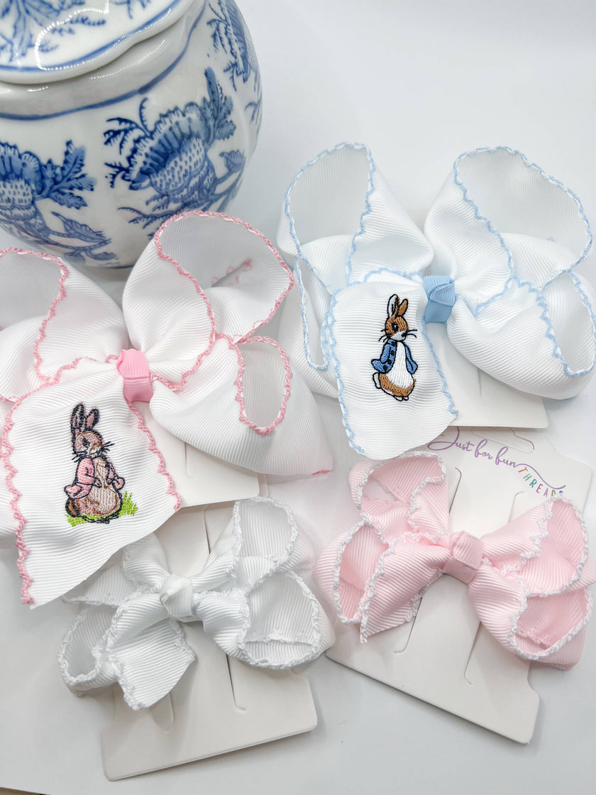 Pink Rabbit Embroidered Hair Bow
