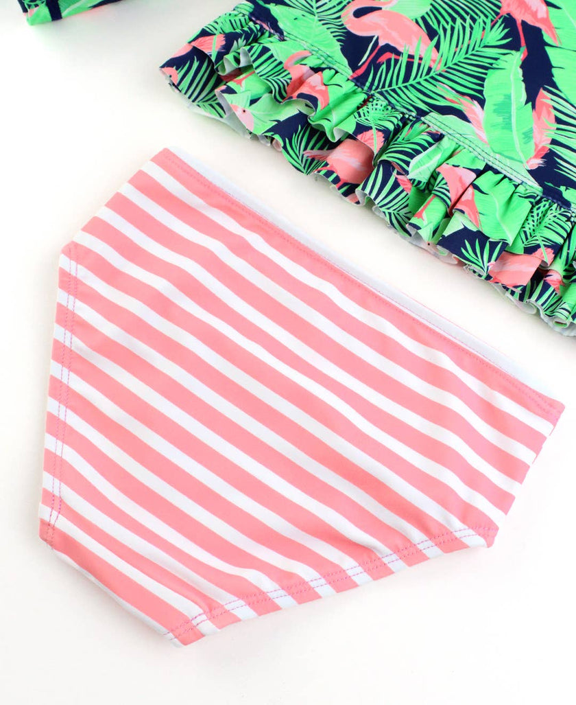 Flamingo Frenzy Ruffle Hem Rash Guard 2-piece
