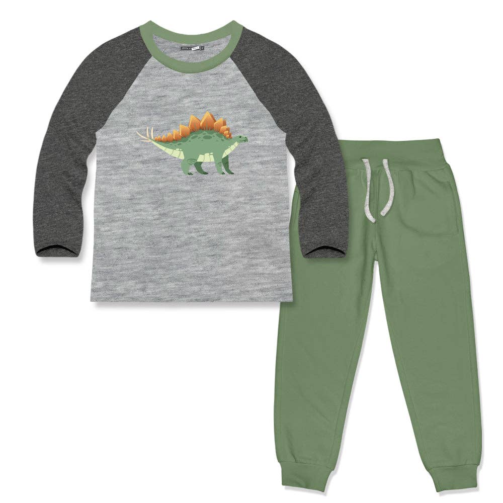 Kids Gray & Loden Frost Dino Long-Sleeve Tee & Joggers