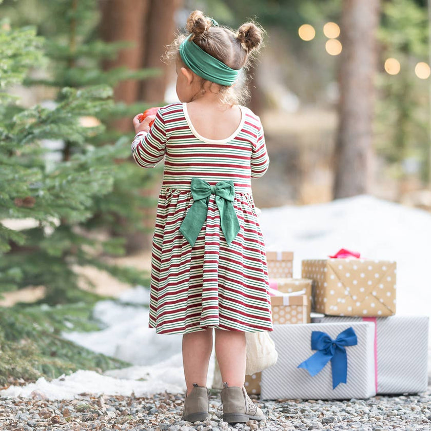 Peppermint Stripe Knit 3/4 Sleeve Twirl Dress