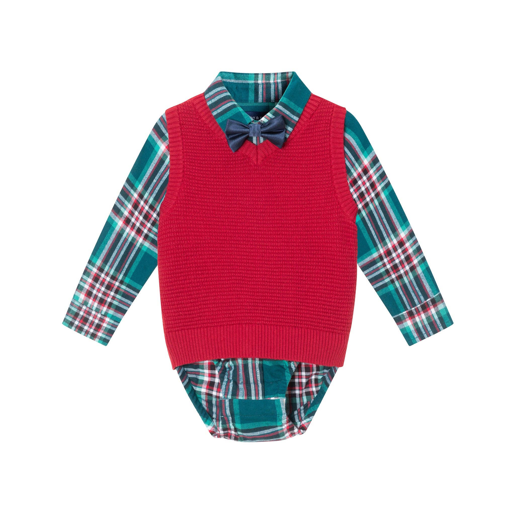 Checkered Maroon Infant Buttondown & Sweater Vest Set