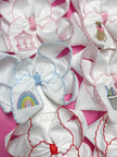 Rainbow Embroidered Moonstitch Hair Bow