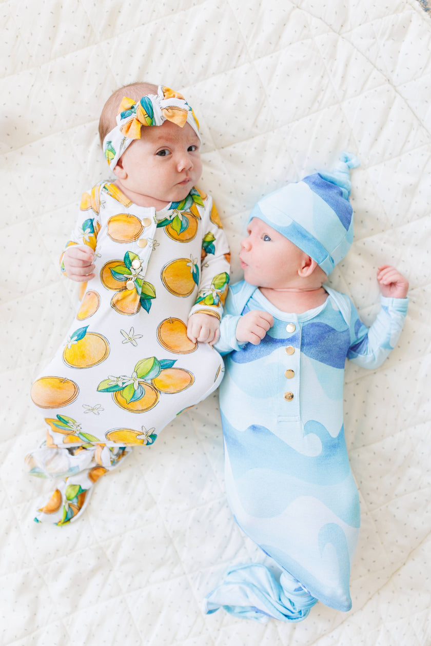 Ocean Wave Newborn Bamboo Knotted Gown