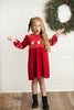 Kids Embroidered Santa Smocked Velvet Holiday Dress