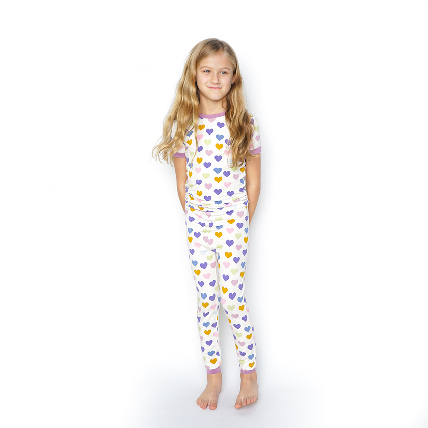 Little Love Purple Hearts Toddler Kids Bamboo Pajamas Set