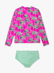 Tween Girls Neon Palm Paradise Long Sleeve Zipper Rash Guard 2-Piece Swimsuit