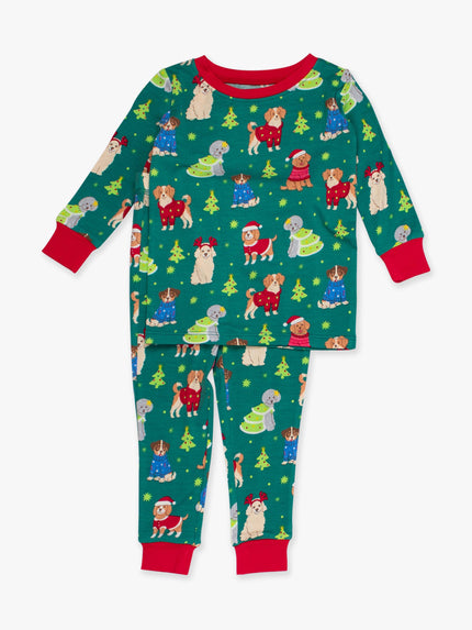 Kids Paw-liday Pals Christmas Dogs Bamboo Viscose Long Sleeve Pajama Set