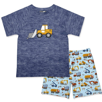 Boys Navy Heather Digger Crewneck Tee & Truck Pocket Shorts