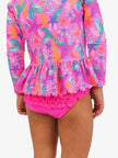 Girls Neon Shimmer Mermaid Scallop Hem Long Sleeve Rash Guard 2-Piece Swimsuit with Signature Rear Ruffles