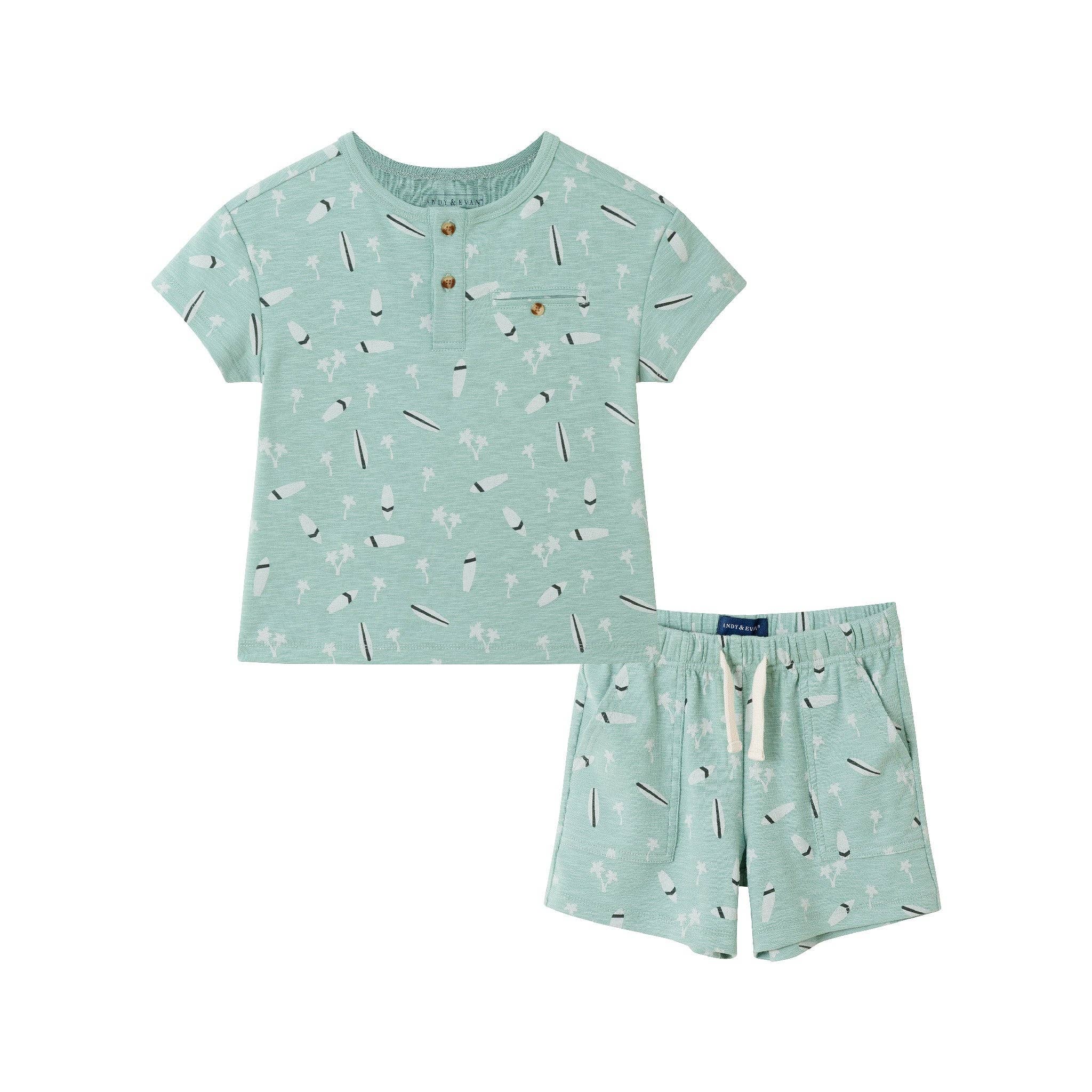 Light Green Henley Set | Washed Surfboard
