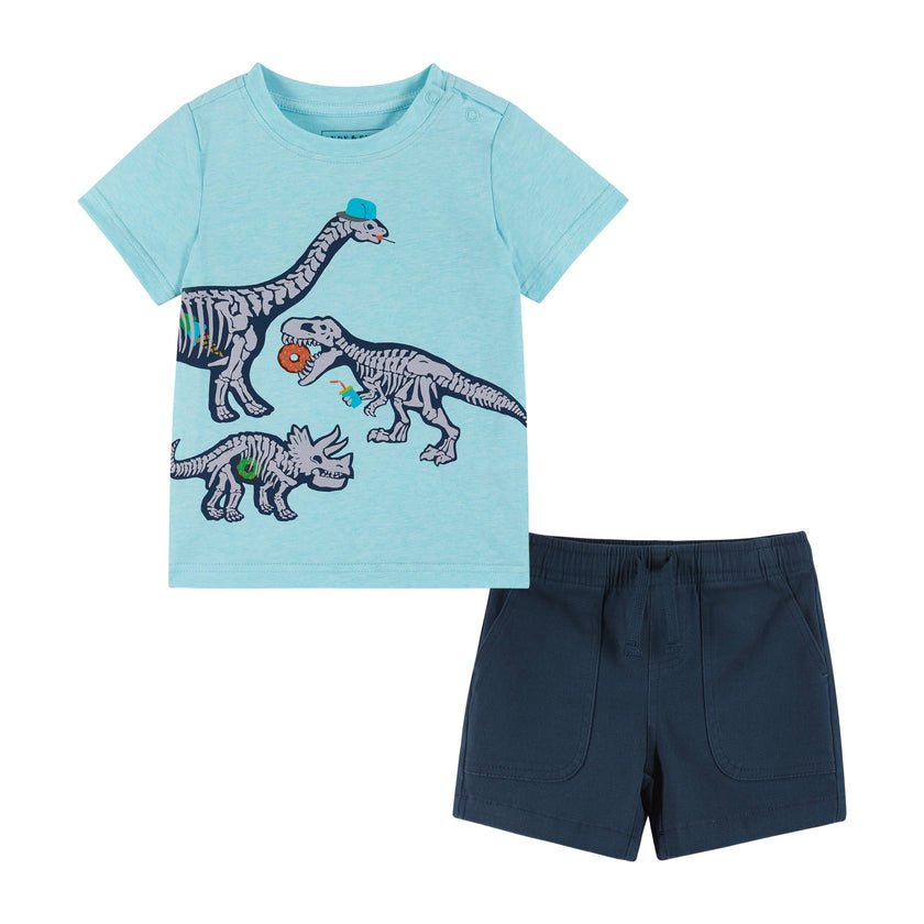 Baby Boys Dinosaur Snack Tee & Ripstop Shorts Set