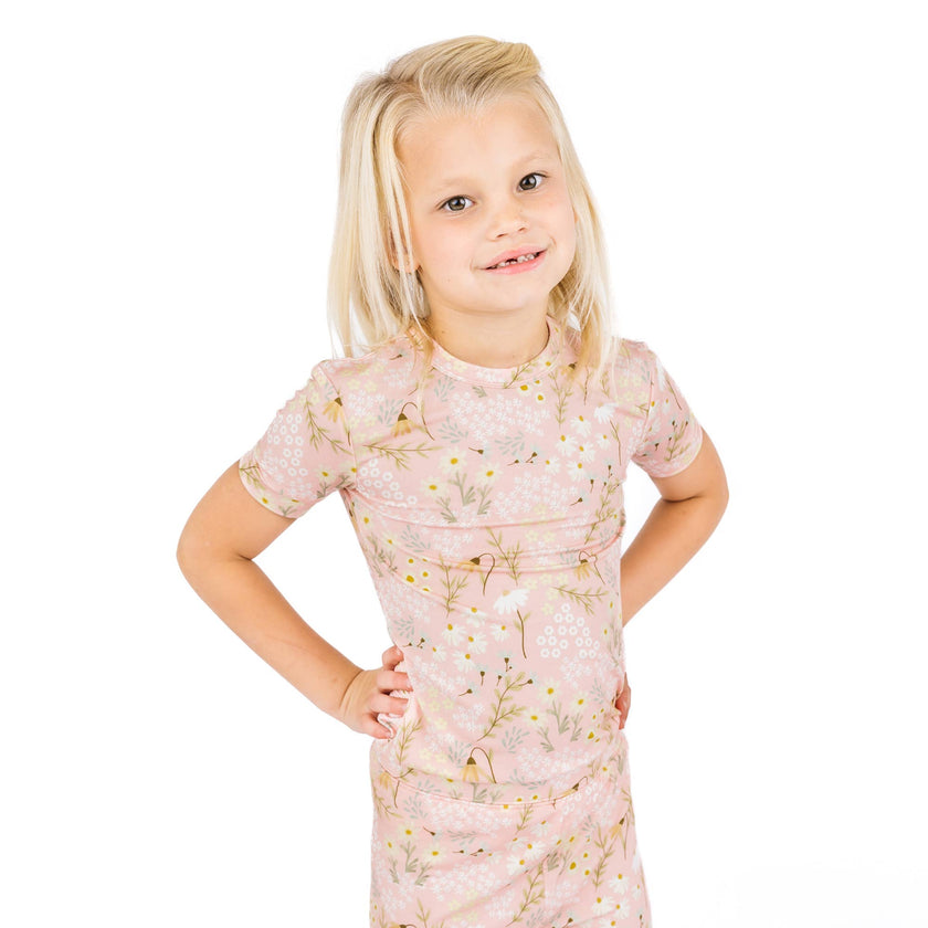 Spring Meadow Two-Piece Bamboo Short Sleeve Pajama Kids Pants Set