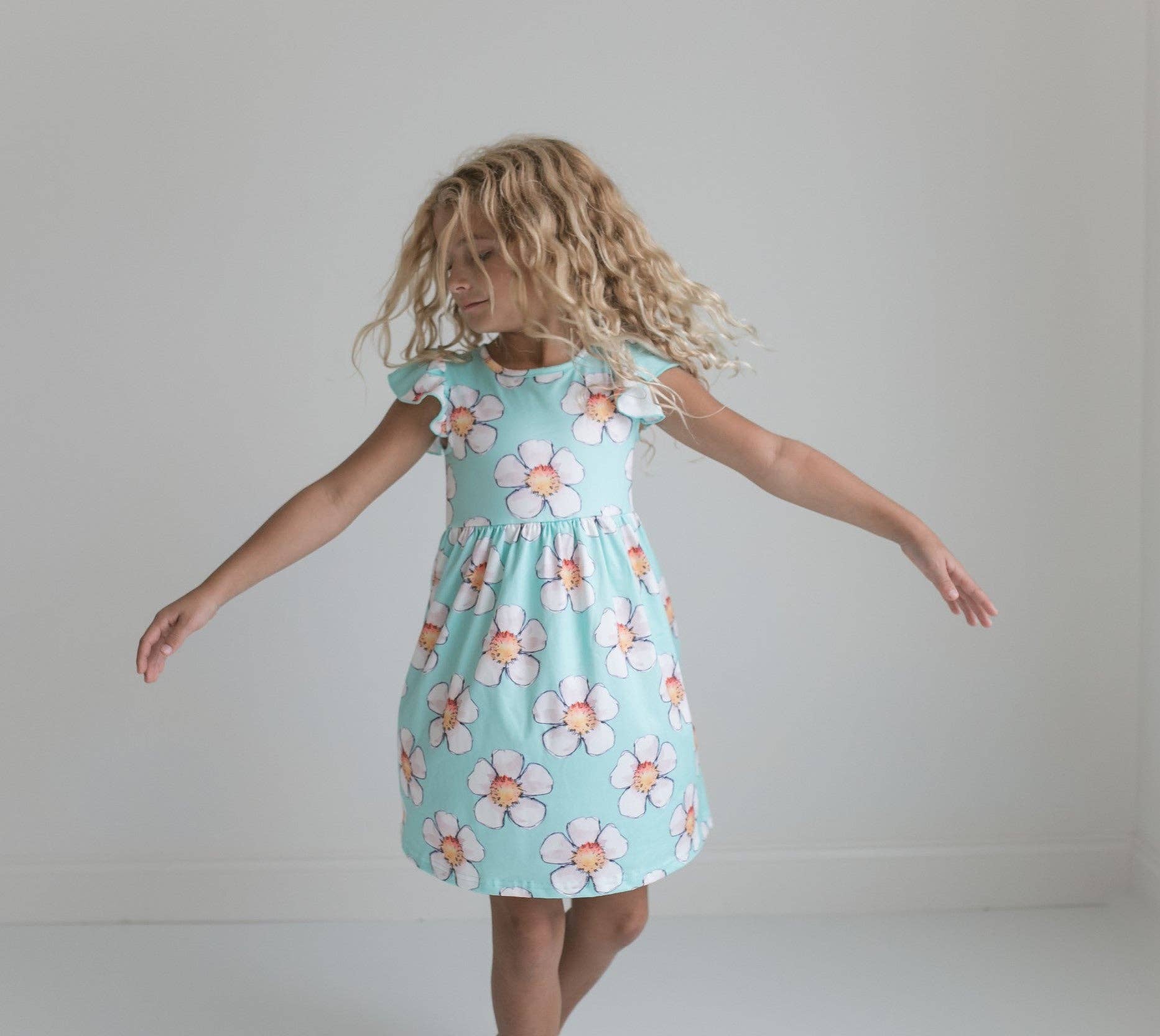 Girls Claire Mint Floral Spring Summer Twirl Dress