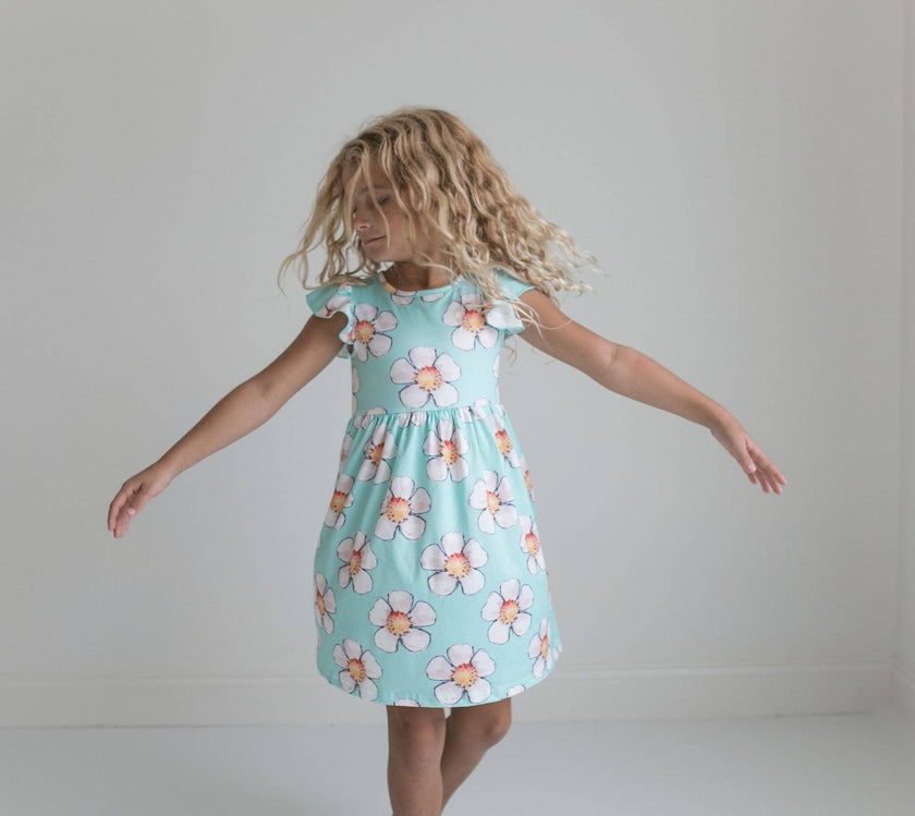 Girls Claire Mint Floral Spring Summer Twirl Dress