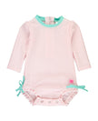 Pink Seersucker Long Sleeve One Piece Rash Guard