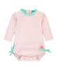 Pink Seersucker Long Sleeve One Piece Rash Guard