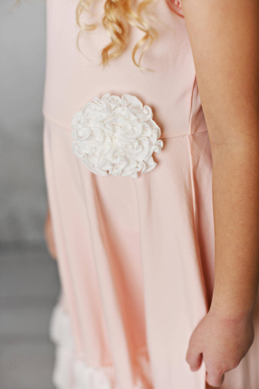 Kids Light Pink Ruffles Flutter Sleeve Rosette Spring Dress