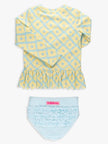 Girls Banana Coastal Charm Scallop Hem Long Sleeve Rash Guard 2-Piece Swimsuit with Signature Rear Ruffles