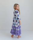 Girls Lavender Winter Floral Long Sleeve Ruffles Dress
