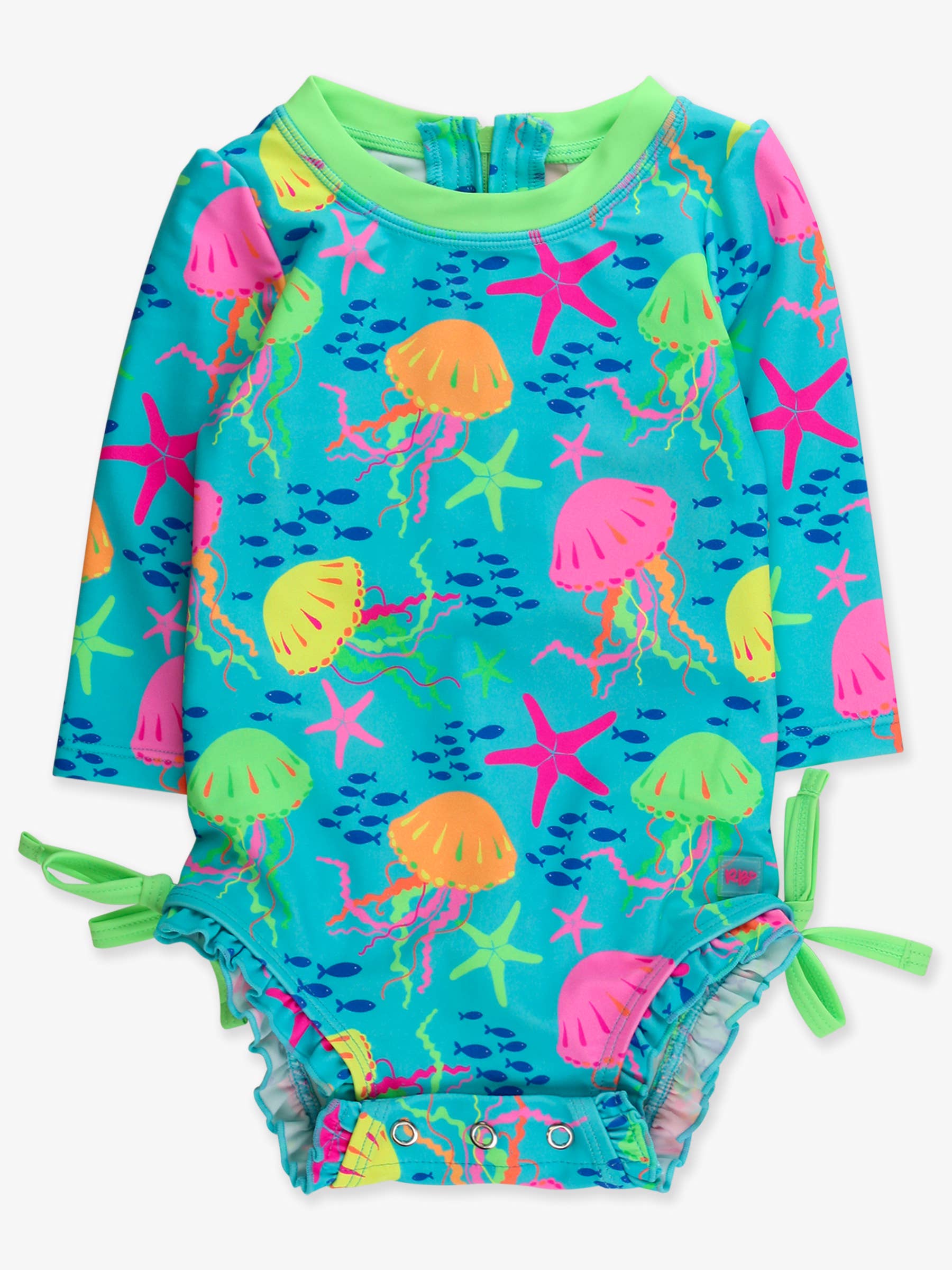 Baby Girls Neon Jelly Time Long Sleeve One Piece Rash Guard Swimsuit