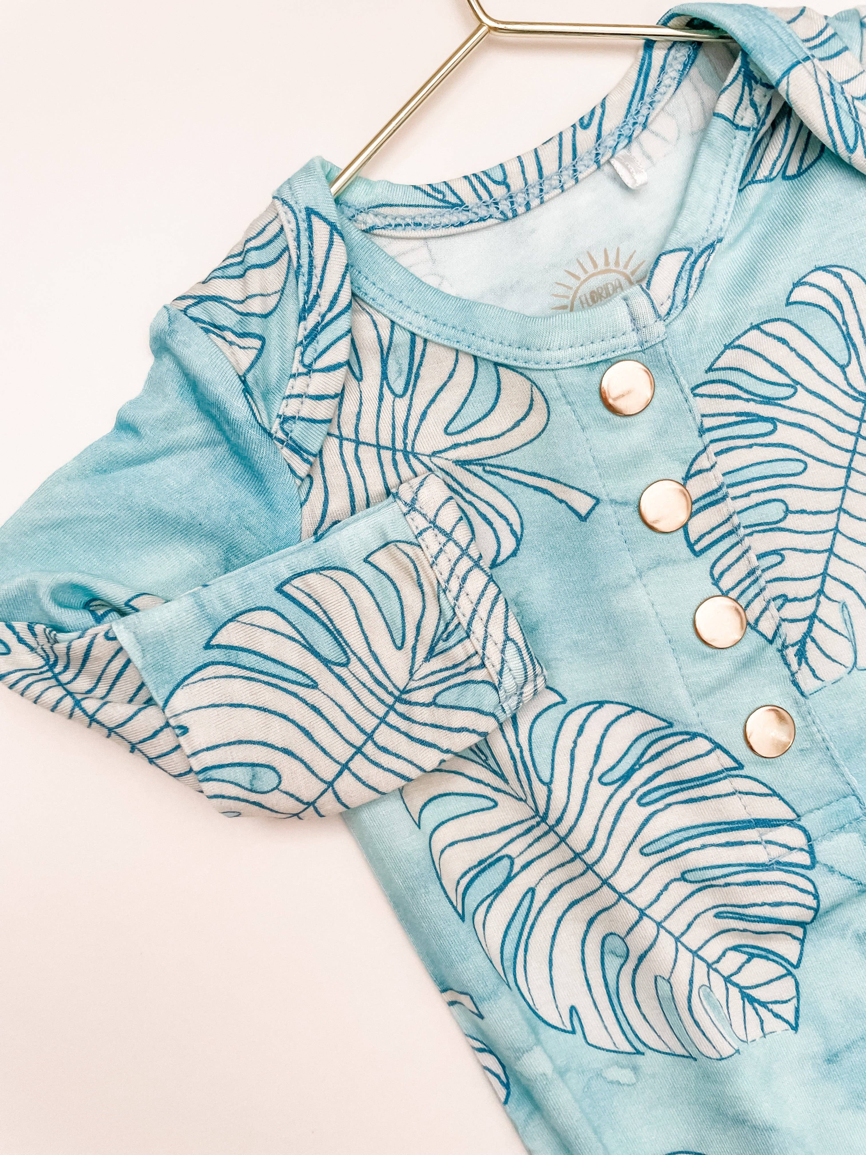 Blue Monstera Newborn Bamboo Knotted Gown