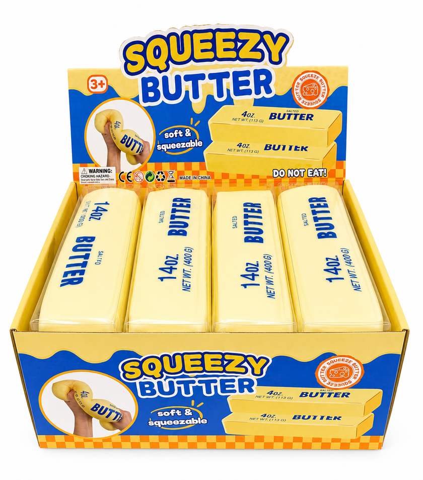 Squeezy Butter Squishy Toy – Extra Large 9.5” Rubber-Filled Sensory Toy