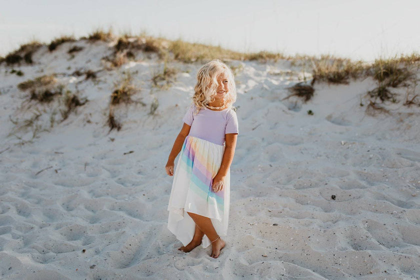 Kids Lavender Pastel Rainbow Hi Lo Spring Easter Dress