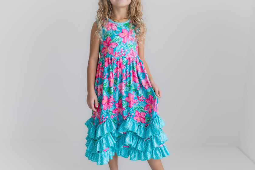 Pink Blue Tropical 3 Ruffle Spring Summer Easter Dress – Little-Minnows
