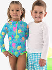 Girls Neon Jelly Time Long Sleeve One Piece Rash Guard Swimsuit