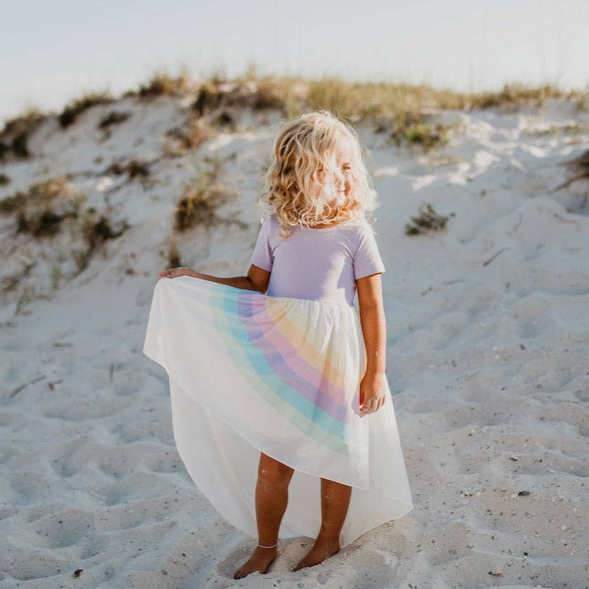 Kids Lavender Pastel Rainbow Hi Lo Spring Easter Dress