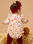 Baby Girls Thanksgiving Turkey Gobble Knit Long Sleeve Flutter Bubble Romper