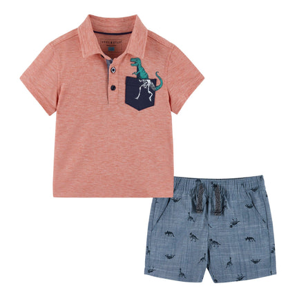 Heathered Polo Set - Faded Red
