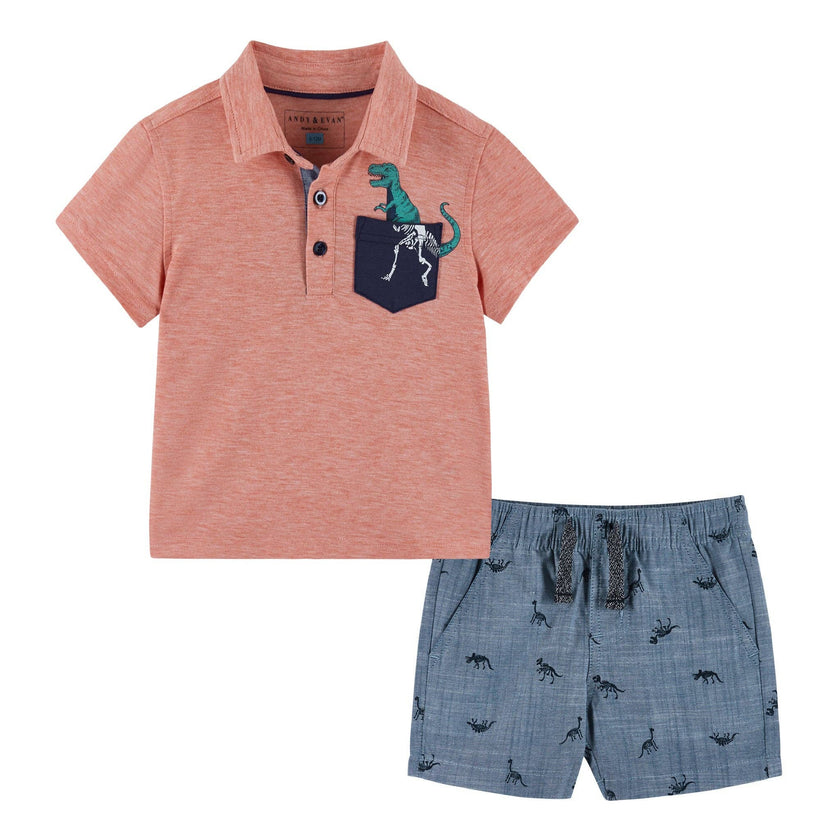 Heathered Polo Set - Faded Red
