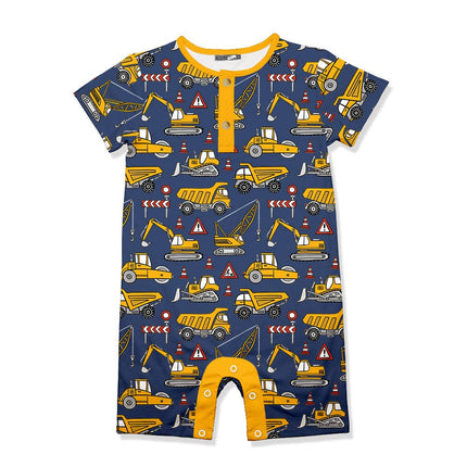 Baby Dusty Navy Construction Vehicles Short-Sleeve Romper